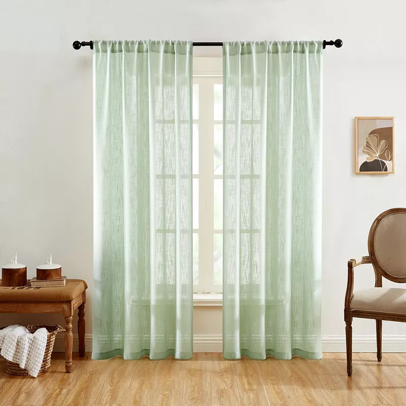 THD Linda Faux Linen Textured Semi Sheer Window Rod Pocket Thick Curtains Drapery Panels， Pair