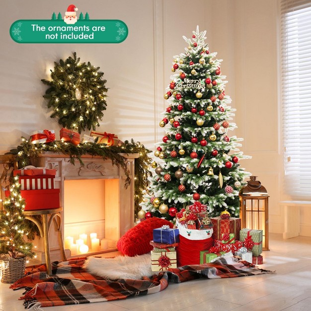 Tangkula 6/7ft Pre-lit Artificial Xmas Tree Hinged Xmas Tree With 350/500 Led Lights 1801/2489 Branch Tips Quick Power Connector