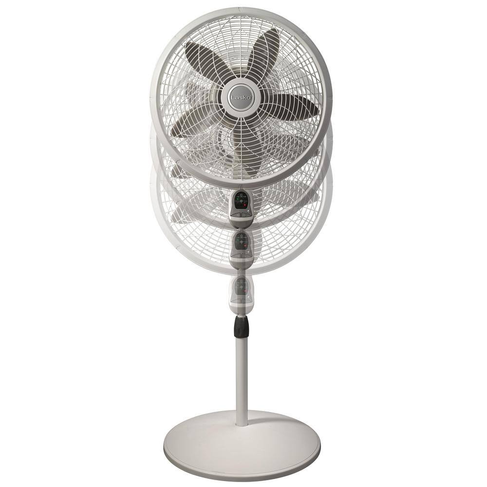 Lasko Elegance and Performance Adjustable-Height 18 in. 3 Speed White Oscillating Pedestal Fan with Timer and Remote Control 1850