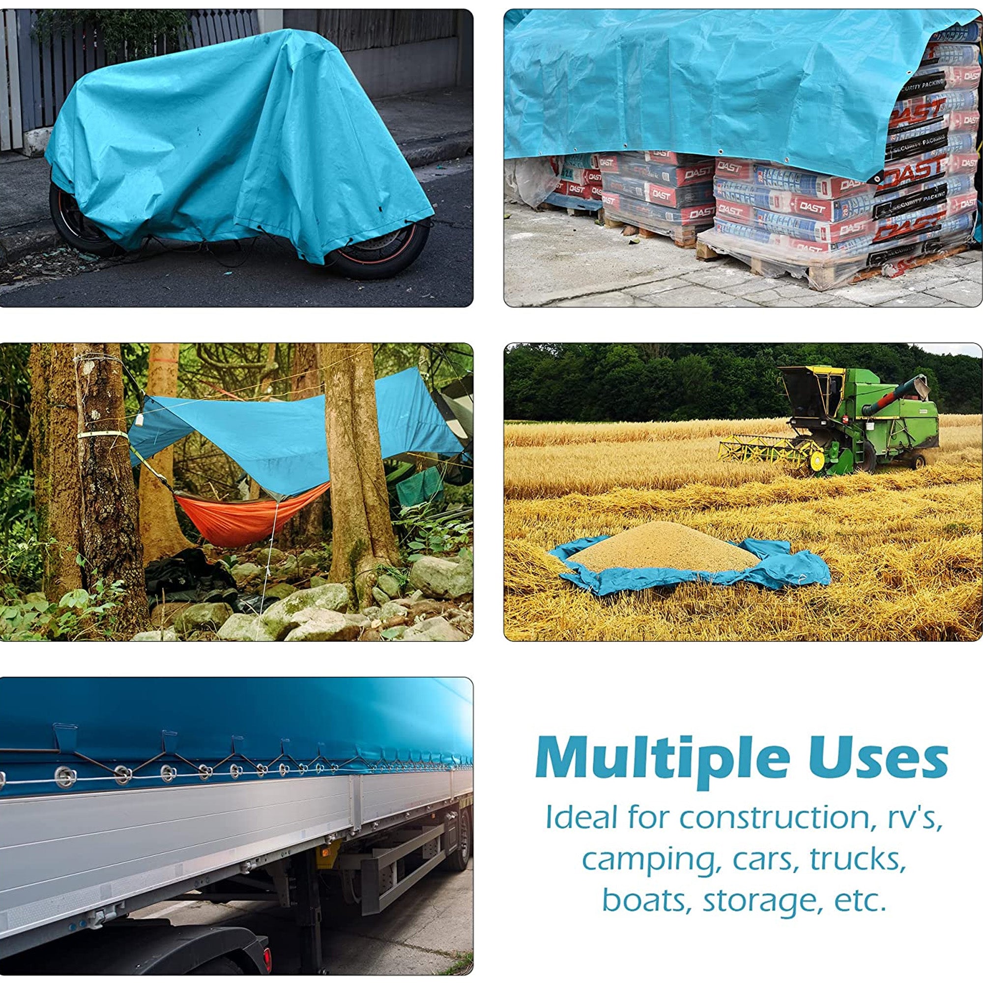 Teal Elite Multipurpose Waterproof Tarp Cover and Bungee Cords Set, 10" x 12"