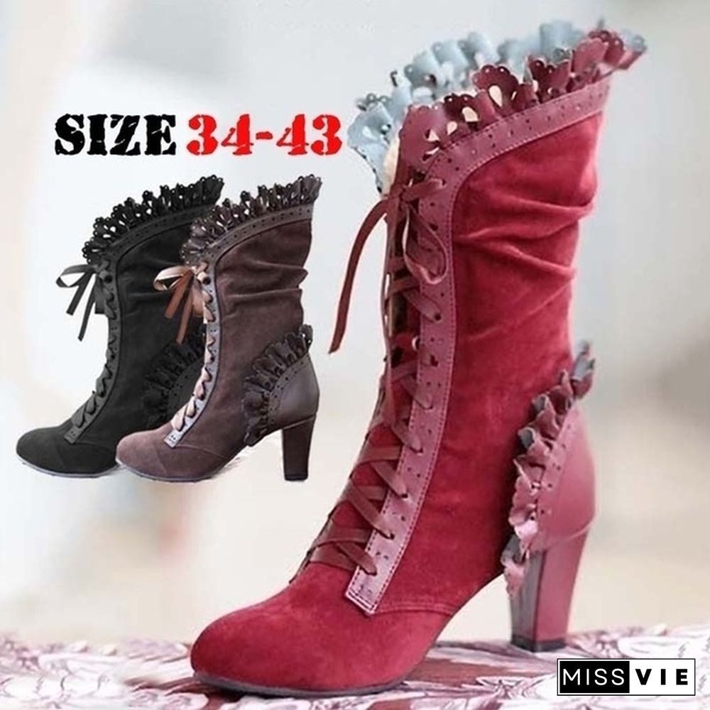 New Fashion High Heel Boots for Women Steampunk Boots Victorian Vintage Gothic Cosplay Lolita Goth Boots