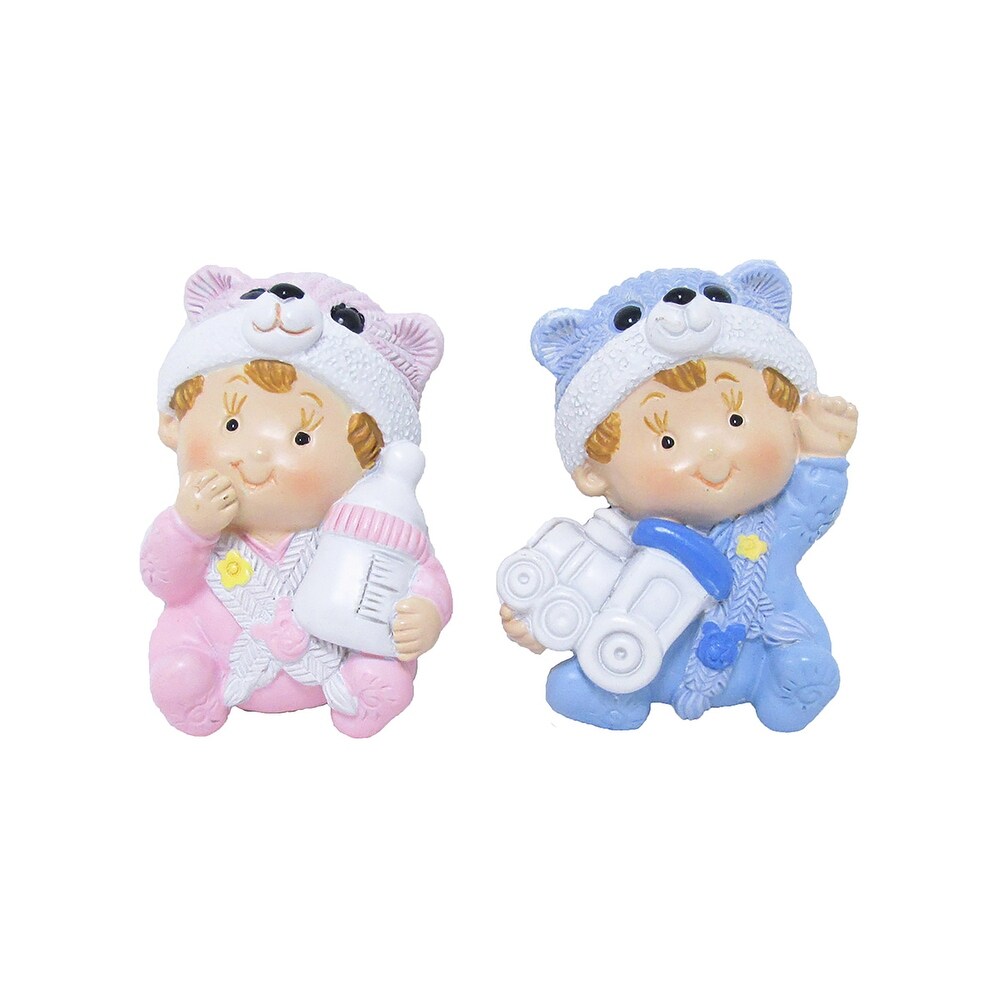 Set of 16 Pcs Baby Girl with Bear Hat Magnet Figurine Pink Baby Shower Favor 2in   2\