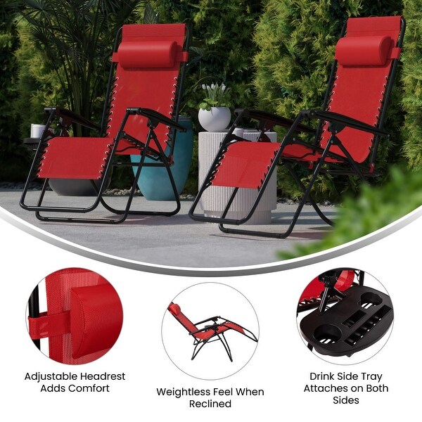 2 Pack Adjustable Mesh Zero Gravity Lounge Chair with Cup Holder Tray