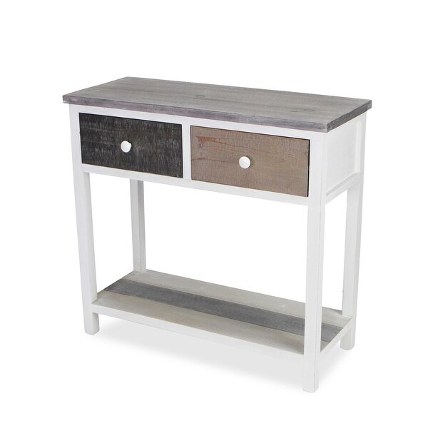 Distressed Gray and White Table with 2 Drawers and Bottom Shelf - 32 W x 13 D x 30 H