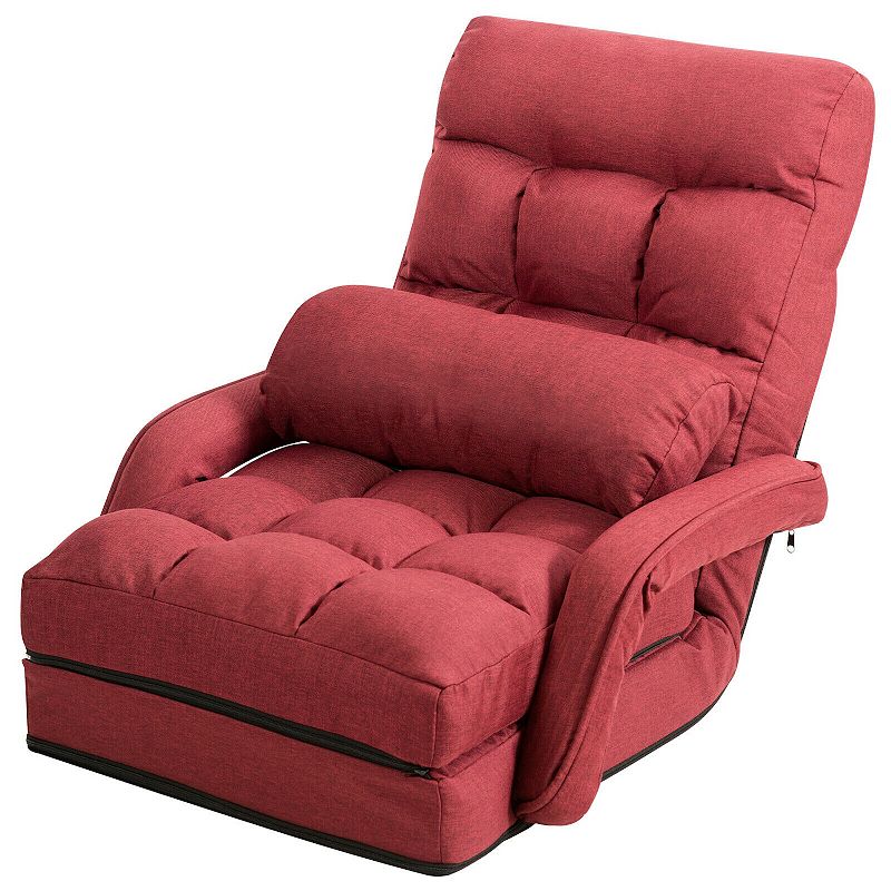 Folding Lazy Floor Chair Sofa With Armrests And Pillow