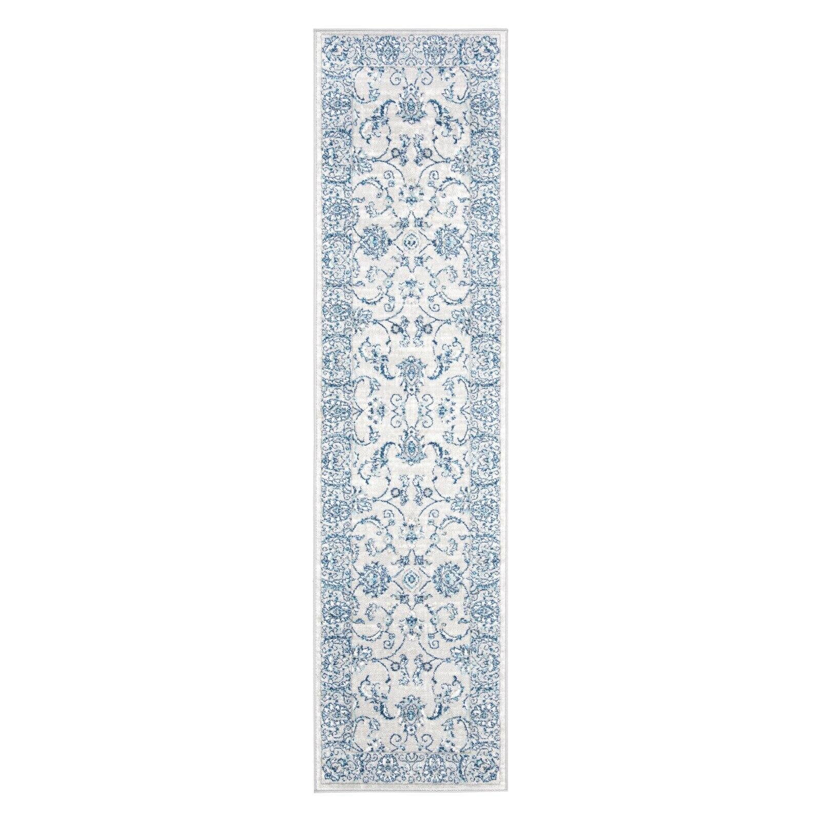 SAFAVIEH Brentwood Deirdre Floral Bordered Runner Rug, 2' x 8', Light Grey/Blue