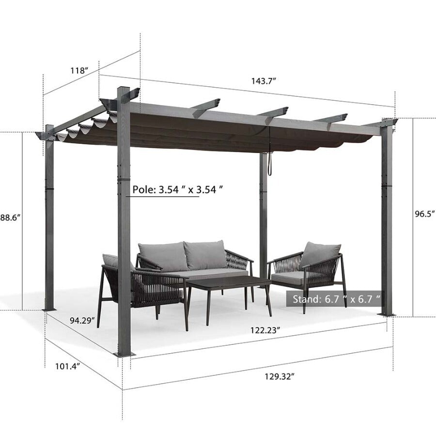 PURPLE LEAF Outdoor Aluminum Grey Wood Grain Frame Gazebo With Adjustable Canopy Patio Gazebo