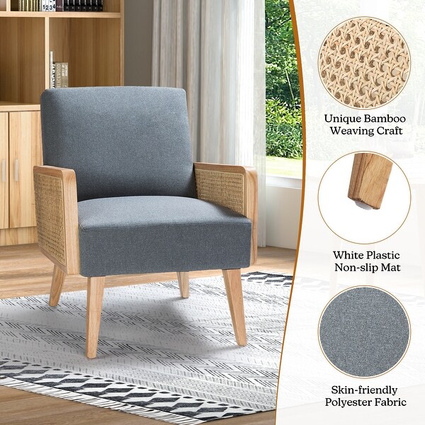 Carmina Upholstered Accent Chair with Natural Rattan Arms by HULALA HOME