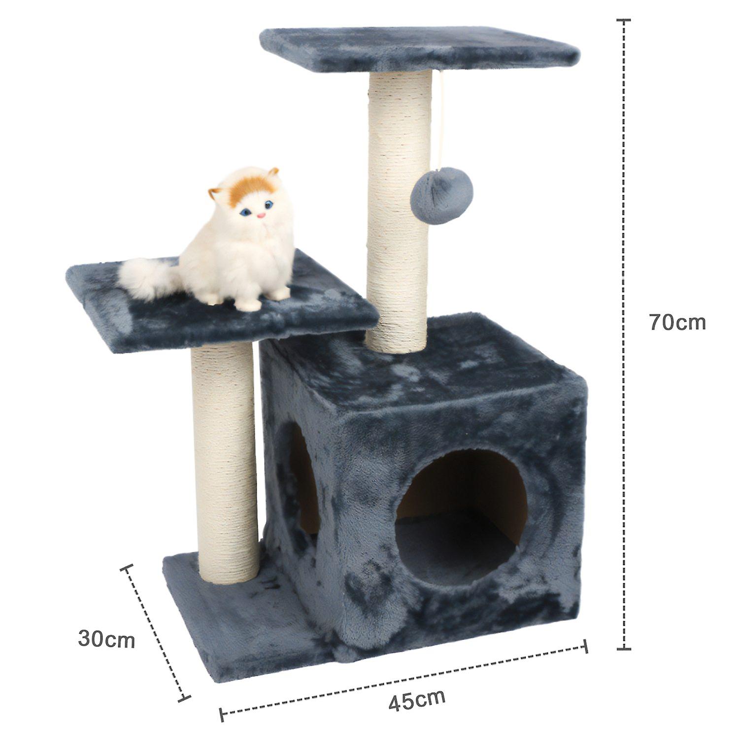 Scratching post with 70 cm height in gray - Stable cat scratching tree Multi-level climbing tree with viewing platforms Caves Plush bobbles and sisal scratching poles