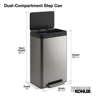 KOHLER Dual 5.5 Gal. Stainless and White Compartment Trash Can K-20956-STW