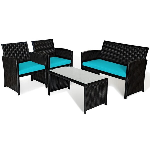 Costway 8PCS Patio Rattan Furniture Conversation Set Cushion Sofa