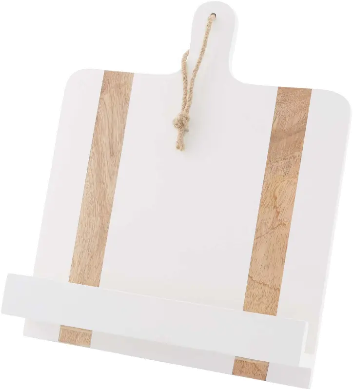 White and Mango Wood Paddle Cookbook Holder