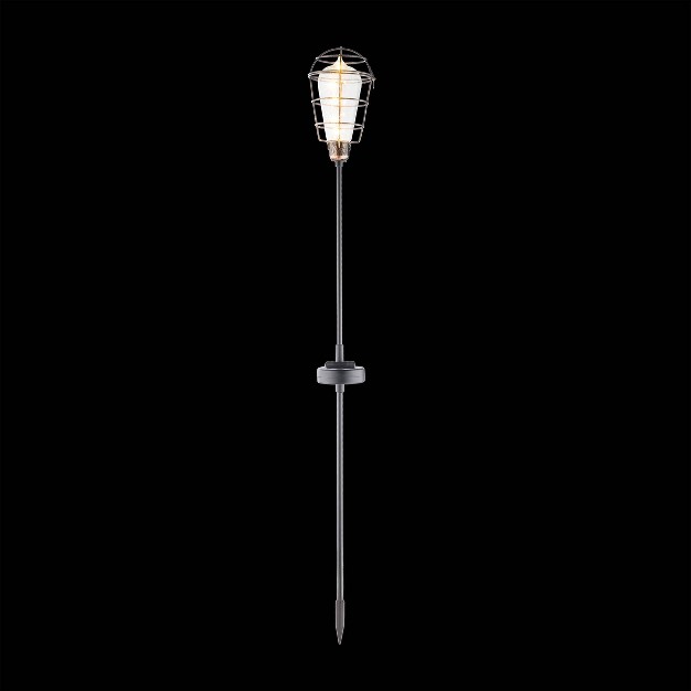 Set Of 2 Outdoor Solar Powered Edison Bulb Garden Led Stakes Black Alpine Corporation