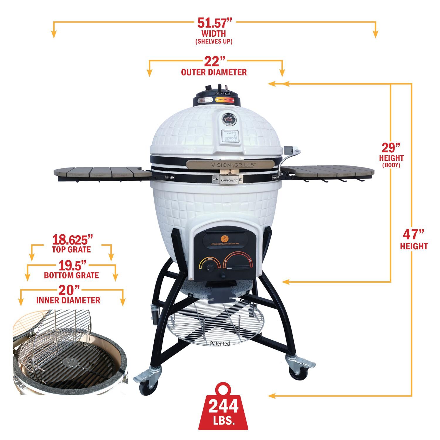 Vision Elite Series XR402 Deluxe 20-Inch Kamado Grill