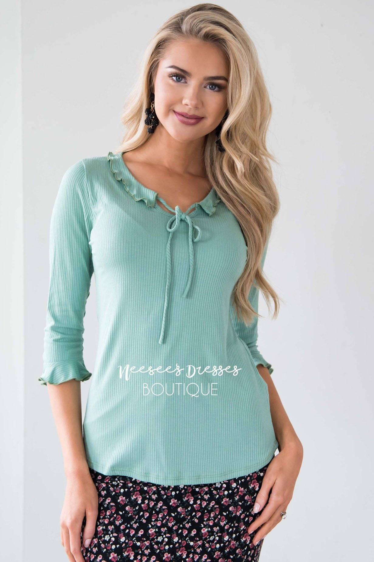 Ruffle Tie Neck Bell Sleeve Top