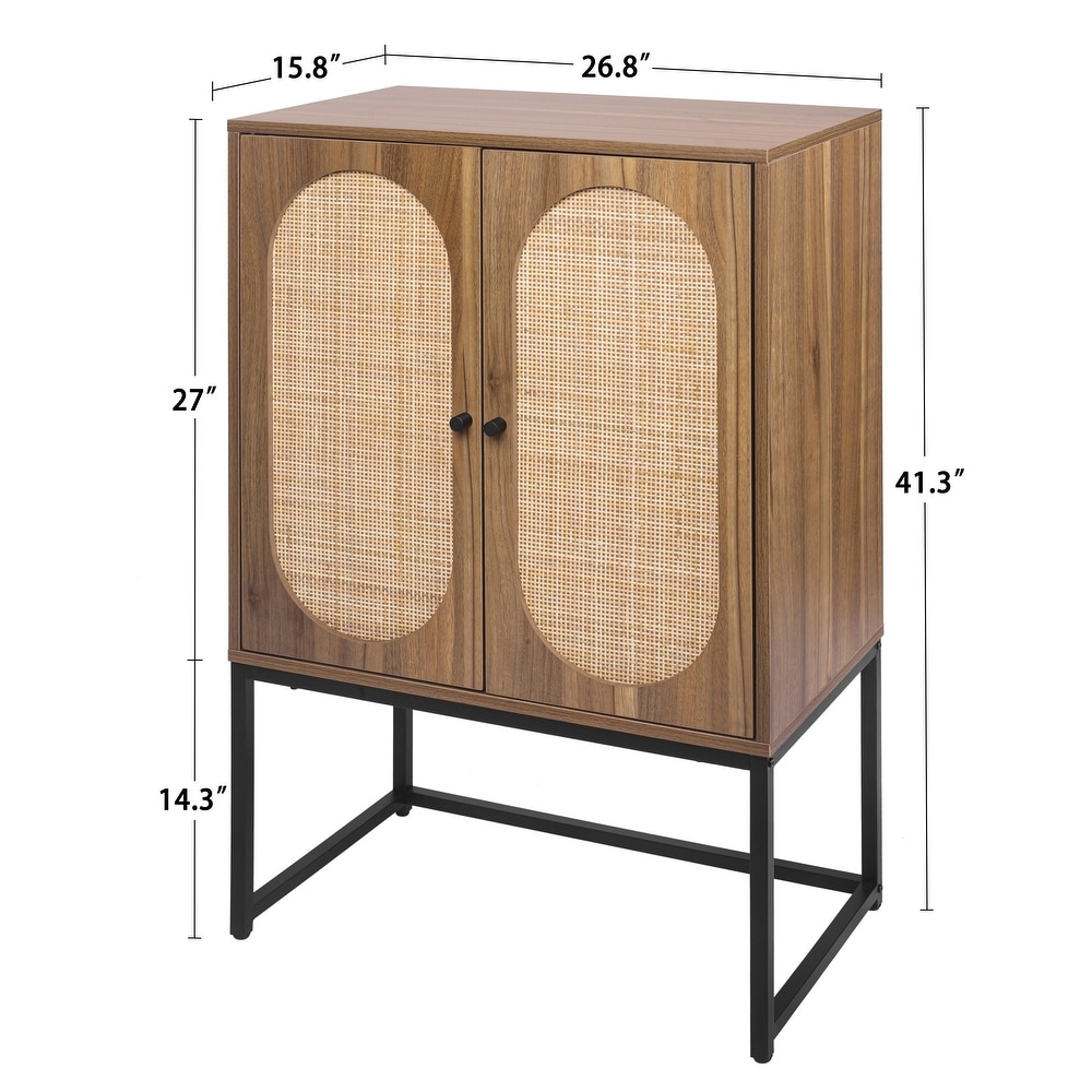 Rattan 2 Door High Cabinet Built in Adjustable Shelf