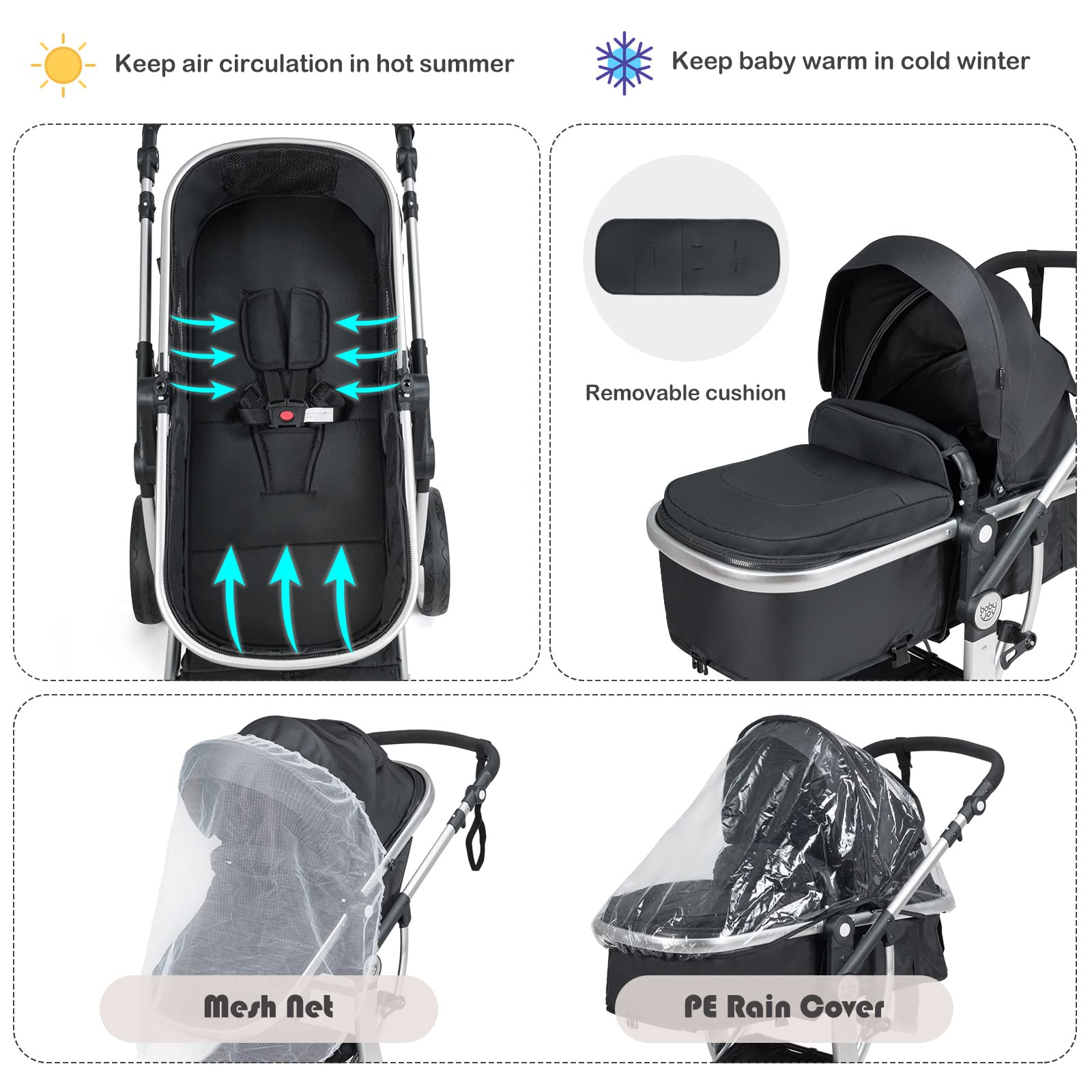 BABY JOY 2-in-1 High Landscape Baby Stroller, Reversible Bassinet Reclining Stroller