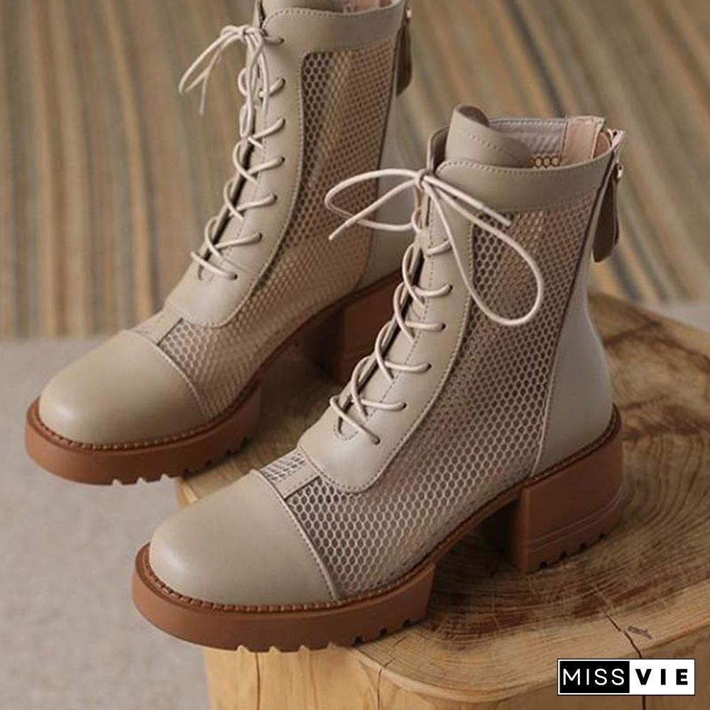 Fashion Mesh Platform Zipper Boots