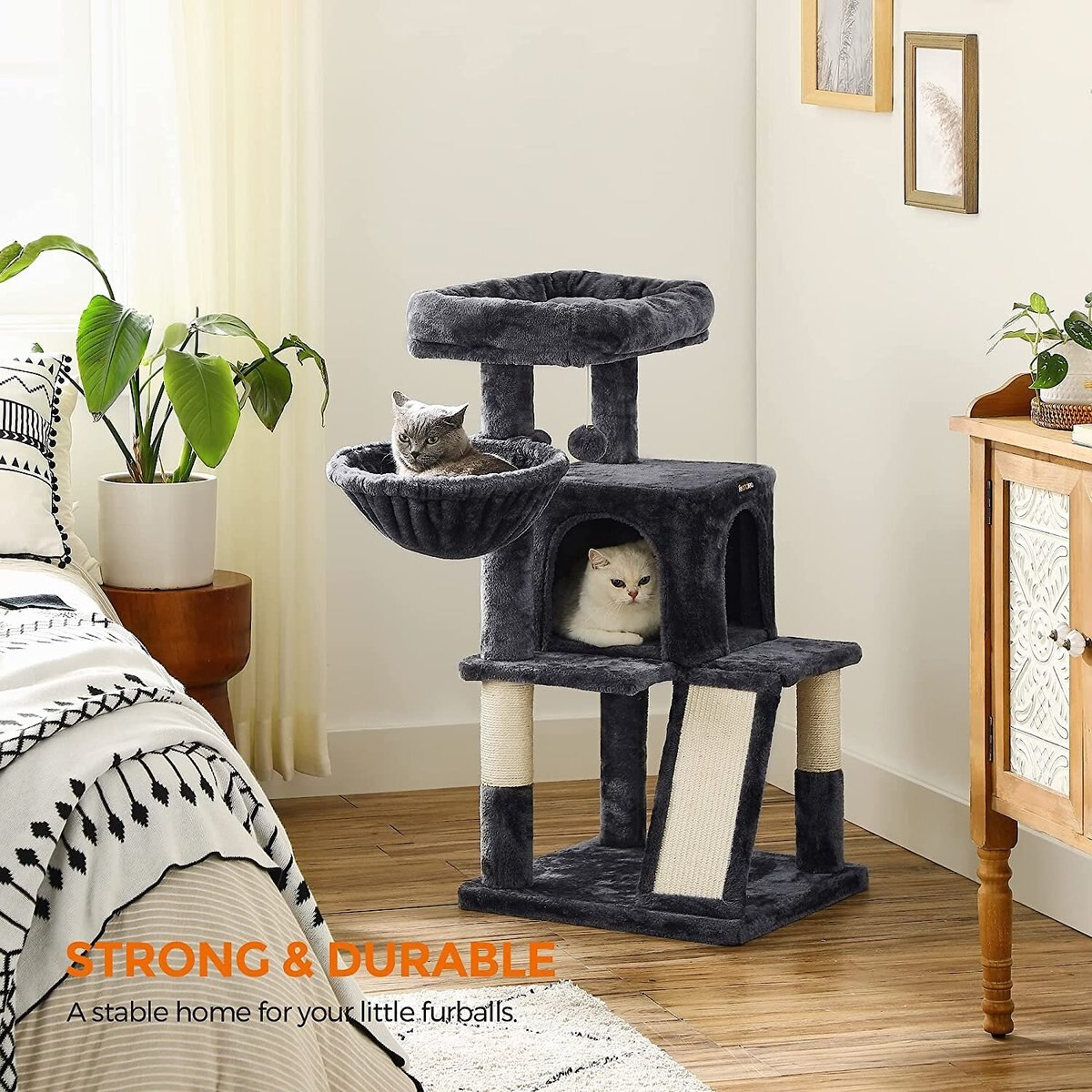 FEANDREA 37.8-in Faux Fleece Cat Tree and Condo