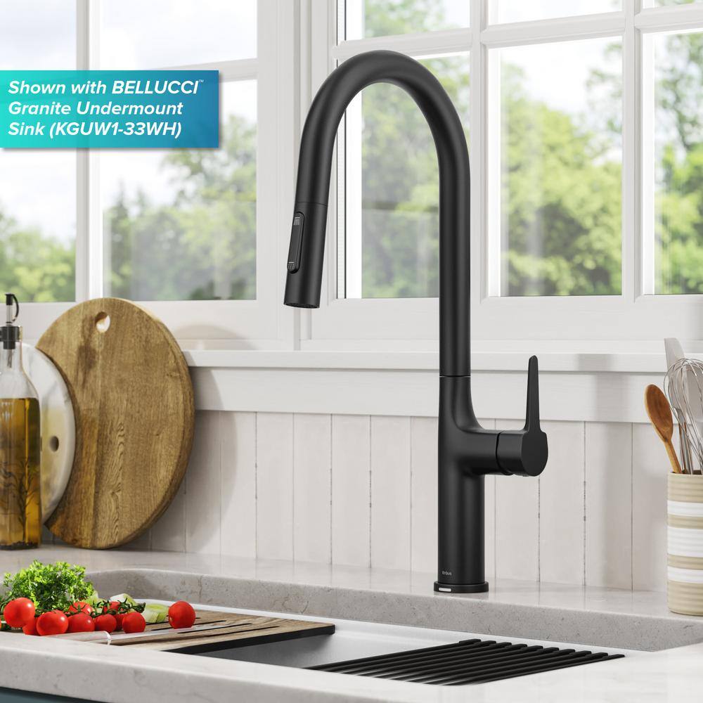 KRAUS Oletto Single Handle Touch Pull Down Sprayer Kitchen Faucet in Matte Black KTF-3101MB