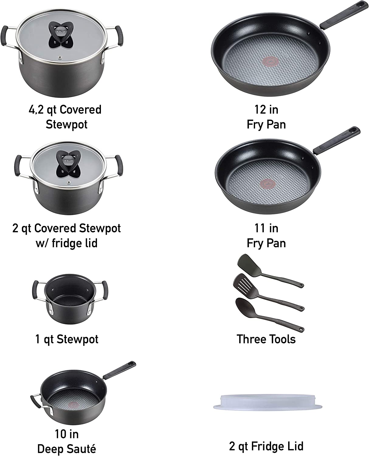 T-fal All-In-One Hard Anodized Dishwasher Safe Nonstick Cookware Set， 12-Piece， Black