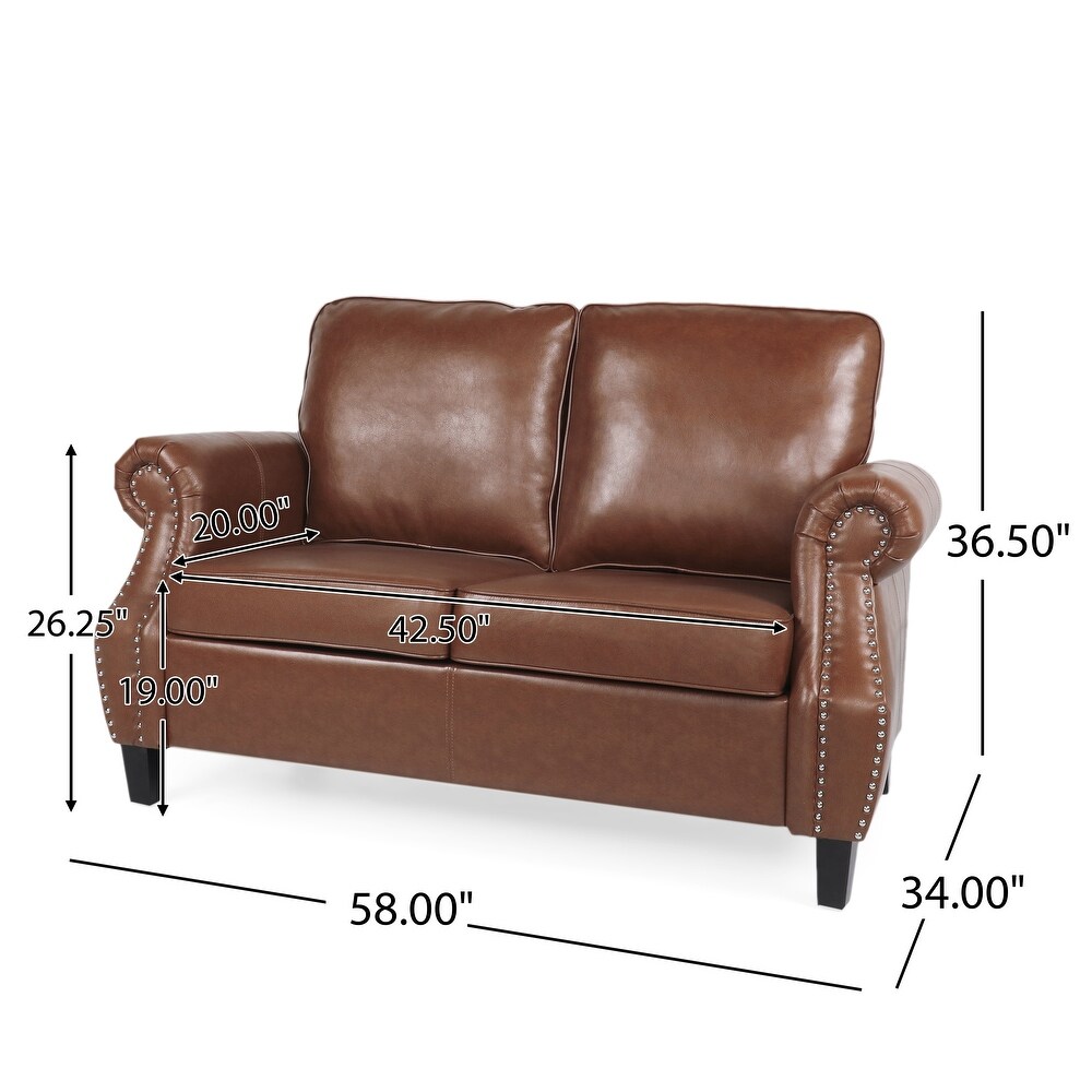 Lawton Faux Leather Loveseat with Nailhead Trim by Christopher Knight Home