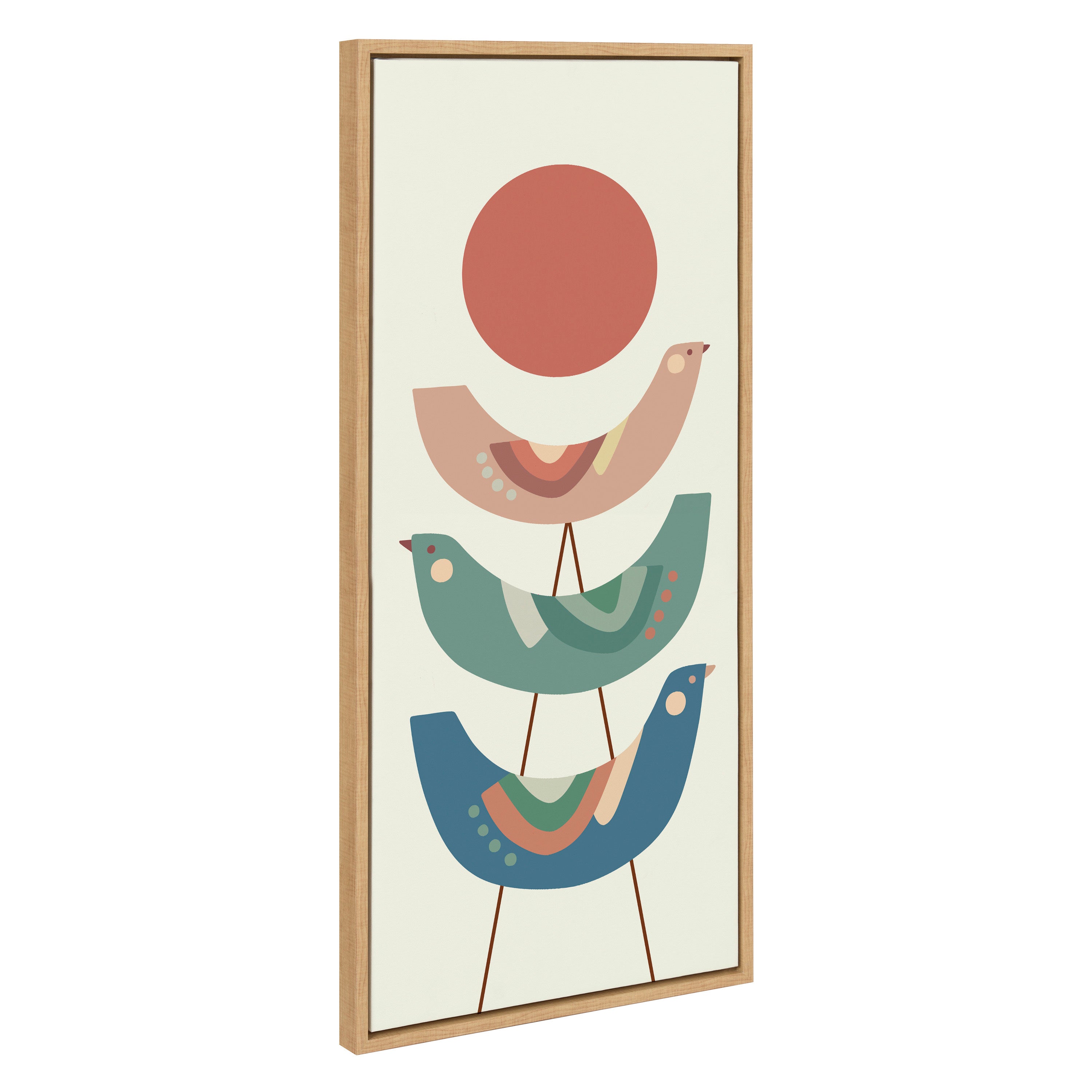 Kate and Laurel Sylvie Under the Sun Framed Canvas Wall Art by Rachel Lee of My Dream Wall 18x40 Natural Colorful Mid Century Bird Art for Wall