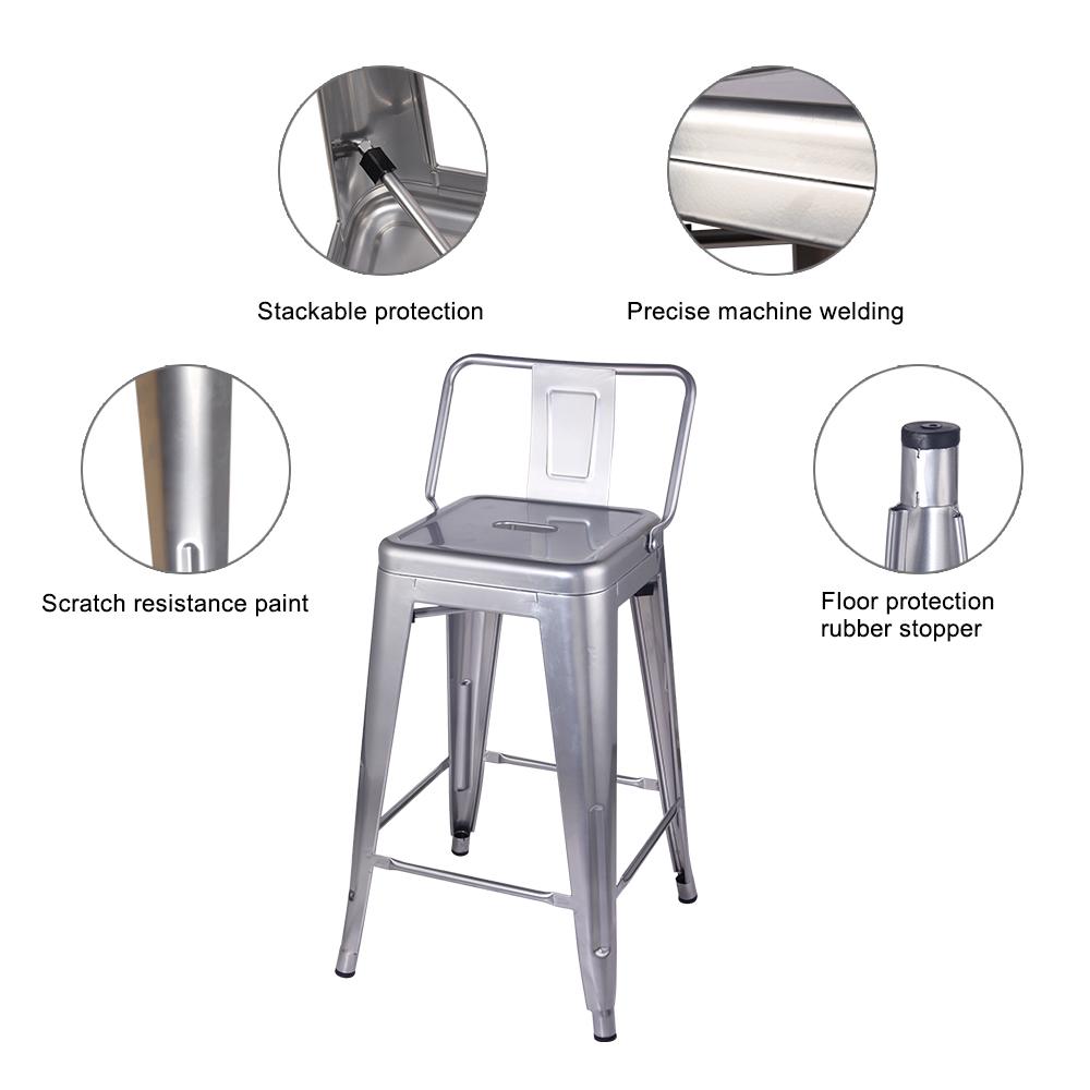 GIA Design Group 24 Inch Counter Height Low Back Metal Stool， Sliver