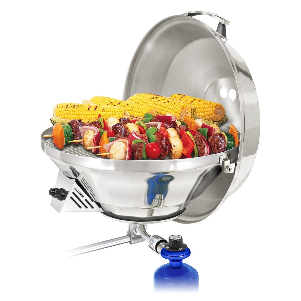 Magma Party Size Marine Kettle 3 Combination Stove and Gas Grill on Round Rail Mount