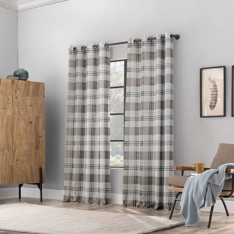 Scott Living Harrison Plaid Print Semi-Sheer Grommet Window Curtain