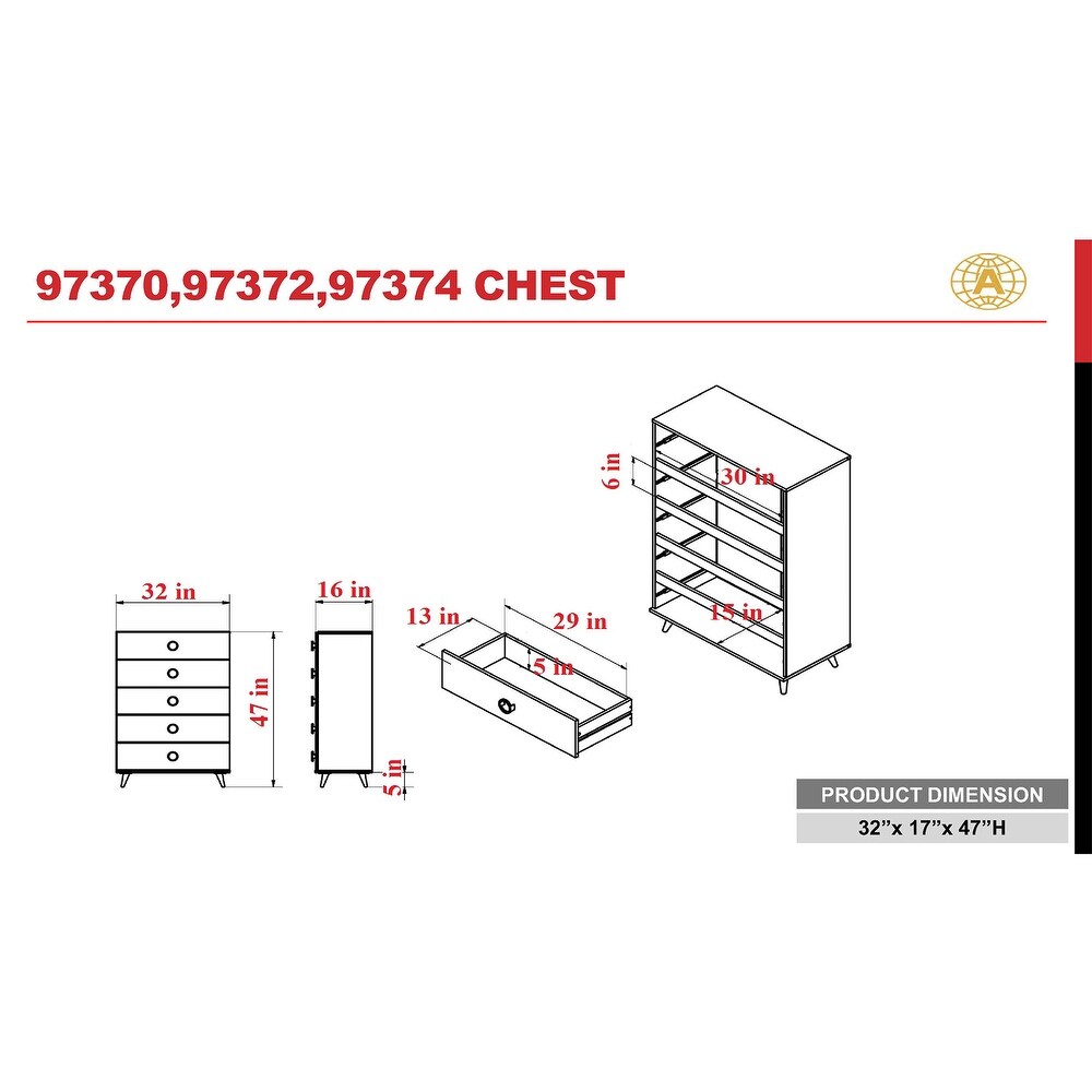 Wood 5 Drawers Chest in Black