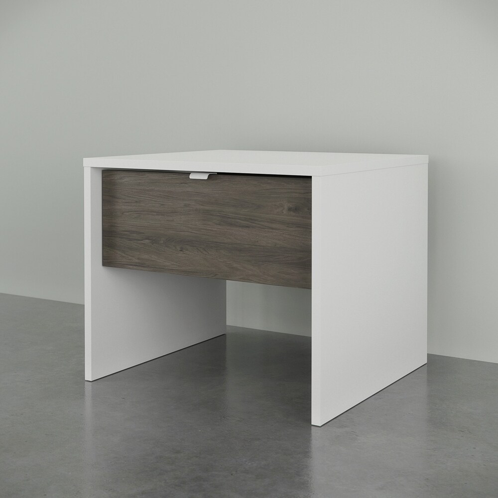 Nexera 1 Drawer Nightstand  White and Bark Grey