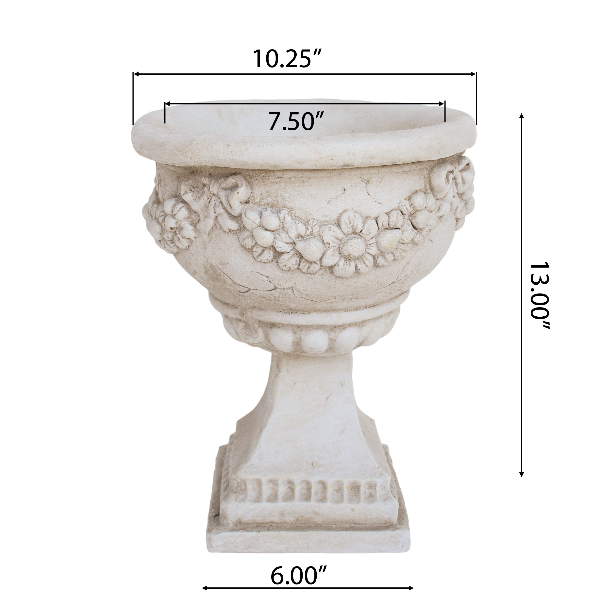 Nina Chalice Garden Urn Planter, Roman, Botanical, Lightweight Concrete