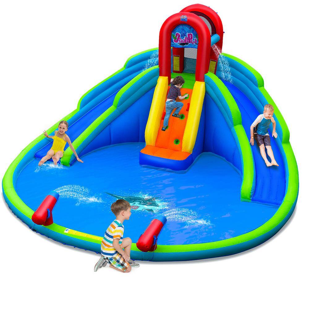 Gymax Inflatable Waterslide Wet and Dry Bounce House with Upgraded Handrail Blower Excluded GYM09328