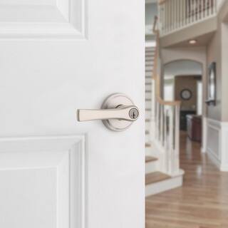 Kwikset Katella Satin Nickel Keyed Entry Door Lever Featuring SmartKey Technology with Microban 740KAL15SMT6RK3