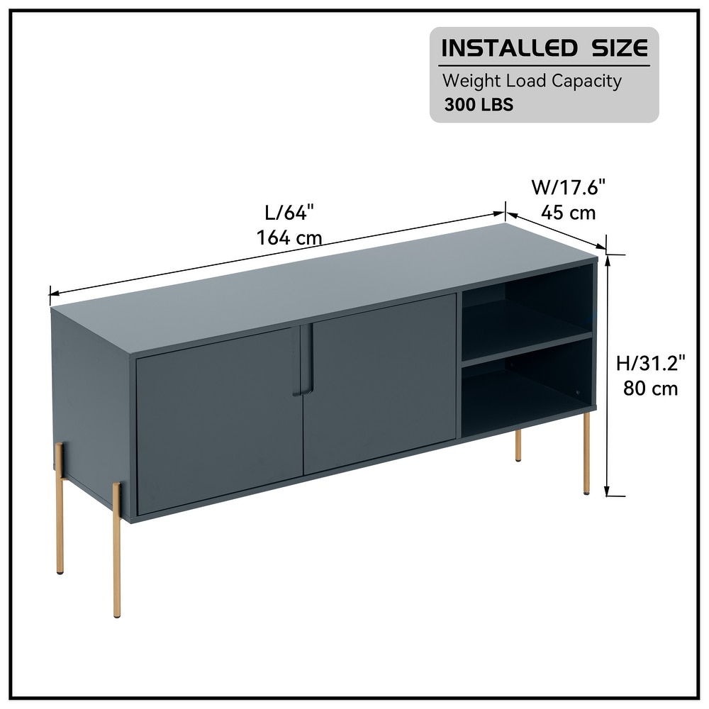 Modern Wood Entertainment TV Stands Sideboard Kitchen Buffet Cabinet with 6 Storage Shelves Cupboard Console Table  Green