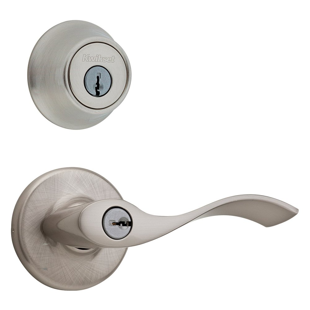 Satin Nickel Balboa Door Lever and Single Cylinder Deadbolt Set ;