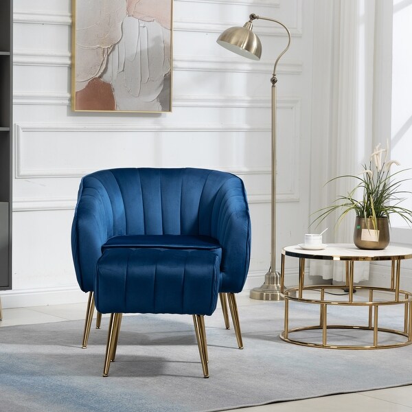 Modern Tufted Barrel Chair Ottoman Set for Living Room， Bedroom