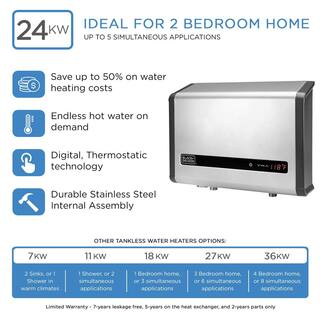 BLACK+DECKER 24 kW 4.65 GPM Residential Electric Tankless Water Heater Ideal for 2 Bedroom Home Up to 5 Simultaneous Applications BD-24HD