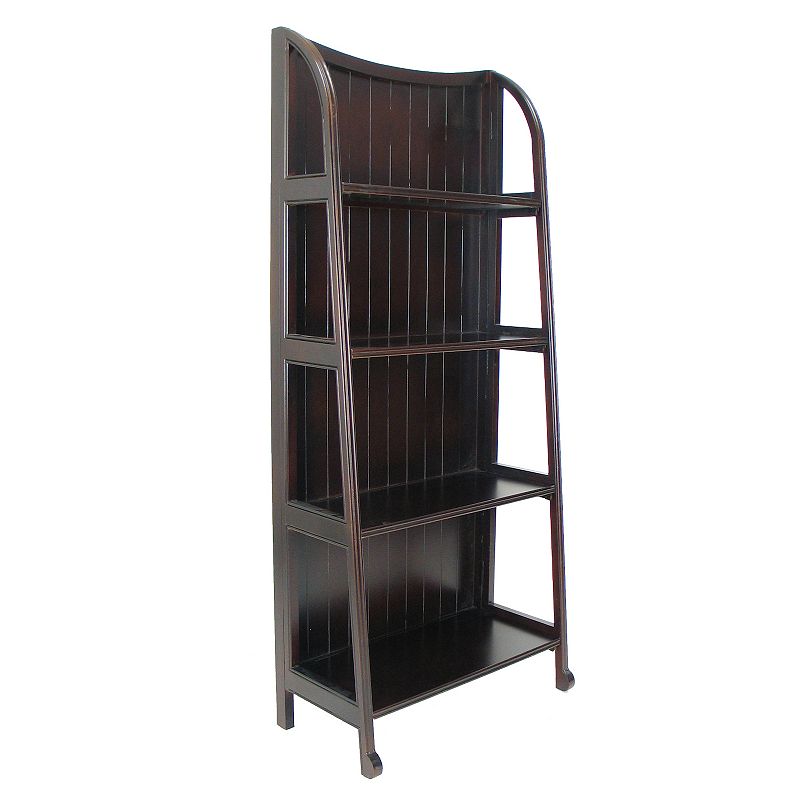 4 Tier Foldable Shelf Display Stand with Plank Style Back， Brown