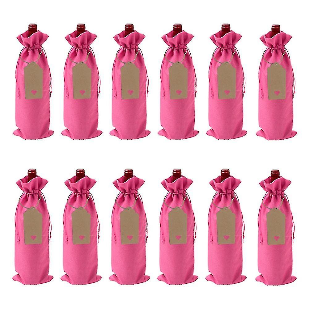 12 Pcs Jute Wine Bottle Gift Bags， 35 X15 Cm Multipack Burlap Bottle Bag With Tags And Drawstring Ba