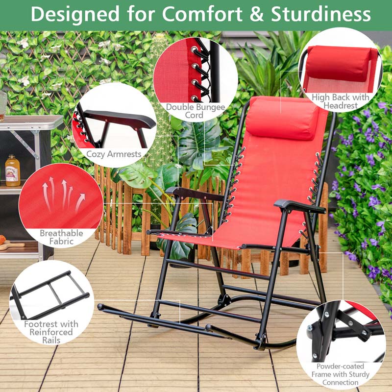 Lightweight Folding Rocking Chair with Footrest, Outdoor Patio Sun Chair Lawn Beach Camping Chair