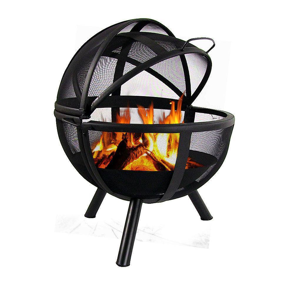 Sunnydaze Decor Flaming Ball 30 in. x 36 in. Round Steel Wood Burning Fire Pit in Black with Cover KF-FBB