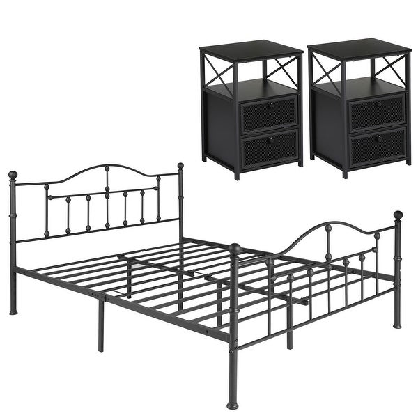 Taomika 3-pieces Modern Bedroom Set with Black Curved Bed Frame - - 35654760