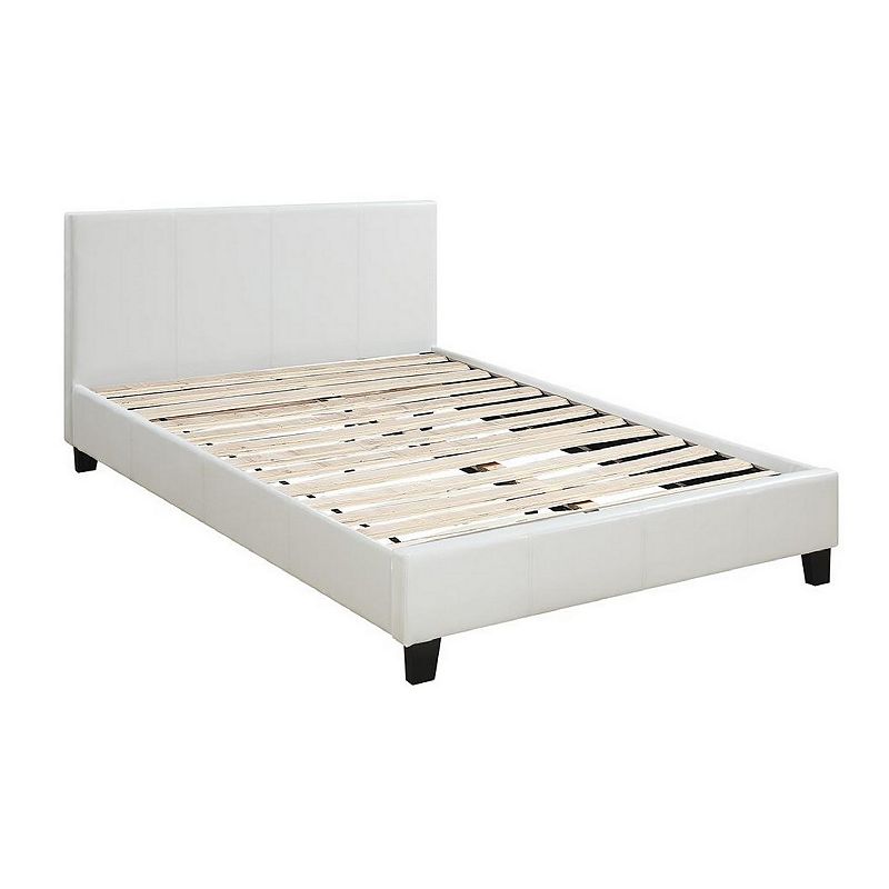 Transitional Style Leatherette Queen Bed with Padded Headboard， White