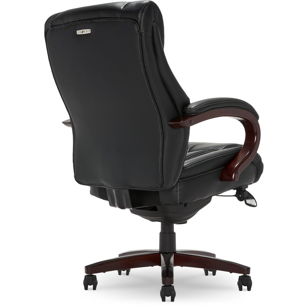 La Z Boy Bellamy Executive Leather Office Chair with Memory Foam Cushions  Solid Wood Arms and Base  Waterfall Seat Edge