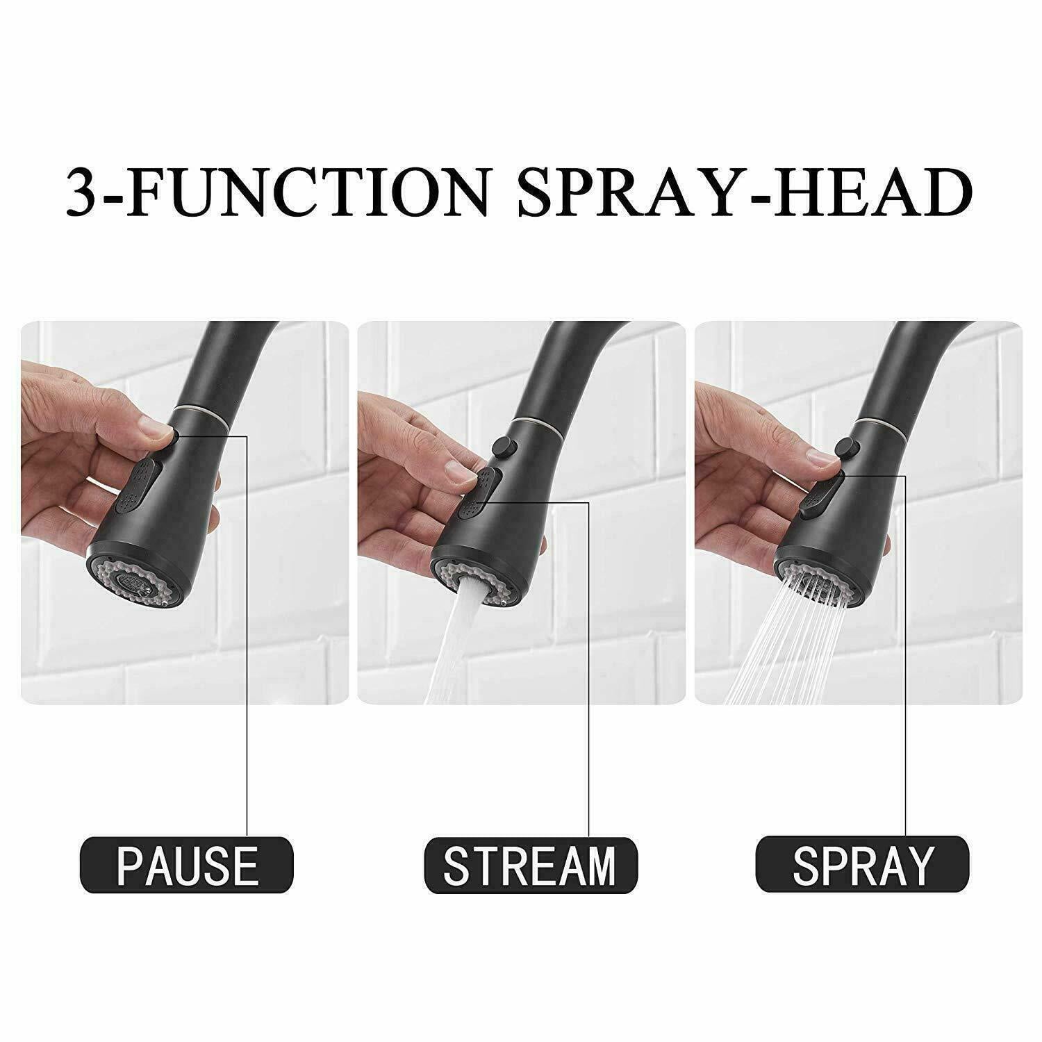 Senlesen Matte Black Kitchen Sink Faucet Pull Out Sprayer 360 Rotation with Cover