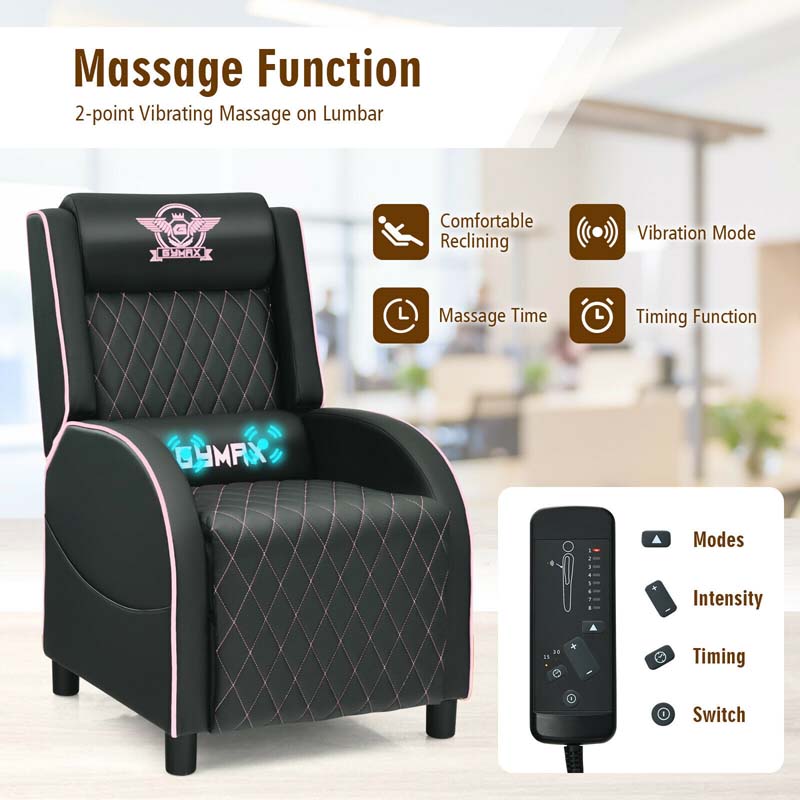 Massage Gaming Recliner Chair, PU Leather Gaming Sofa, Single Sofa, Lounge Sofa, Home Theater Seat with Adjustable Backrest & Footrest