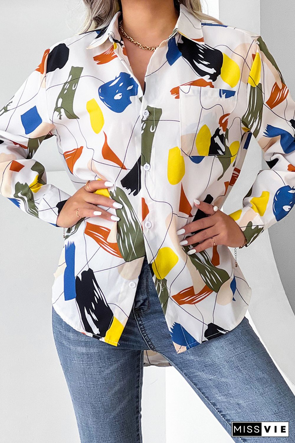 Printing Long Sleeve Pocket Knot Shirt Wholesale