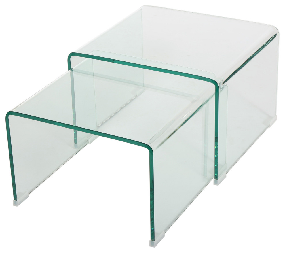 GDF Studio Angel 12Mm Tempered Glass Nesting Tables   Contemporary   Coffee Table Sets   by GDFStudio  Houzz